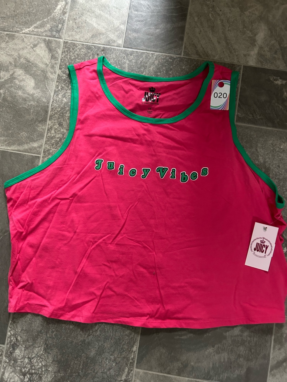 Juicy Couture Hot Pink Crop Tank with Green Trim
